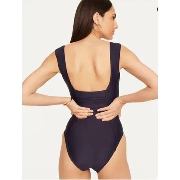 J. Crew Ruched squareneck one-piece Navy Size 22 - Picture 2 of 6